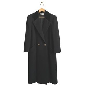 VTG Bill Blass Black Wool Velvet Collar Long Pea Coat 8 Oldmoney Preppy Overcoat